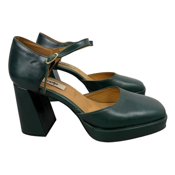 Zilian Shoes Womens EU 40 US 9-9.5 GReen Heeled Mary Jane Academia Preppy - Picture 2 of 13